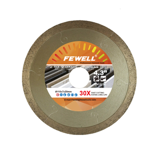 Горячий пресс 4,3 дюйма 110*1,6*7*20 мм с 6 слотами из спеченного алмаза с непрерывным ободком алмазным диском для резки керамической плитки