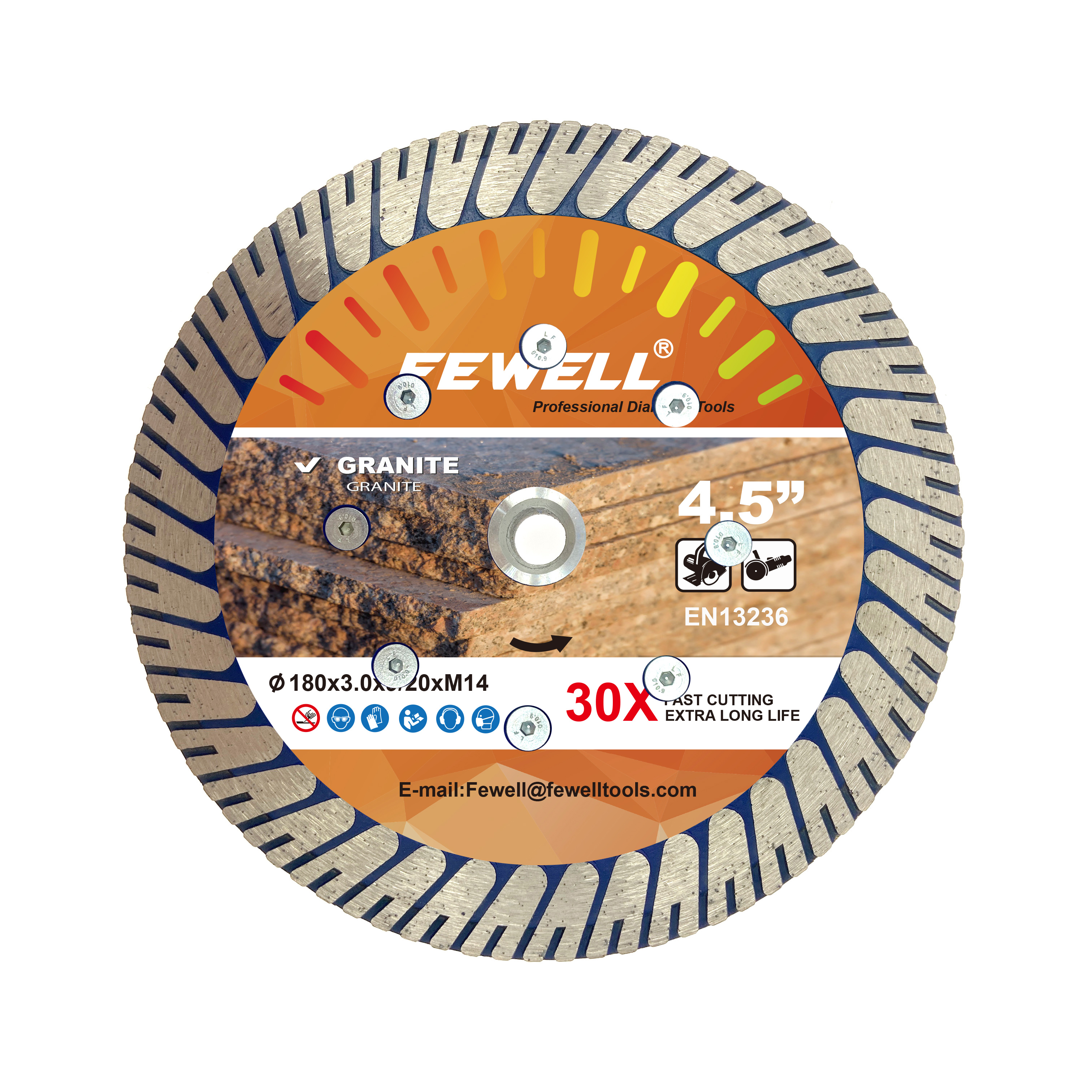 Горячий пресс 7-дюймовый 180 * 3,0 * M14 алмазный пильный диск с турбо-диском с алюминиевым фланцевым центром для резки и шлифования гранита